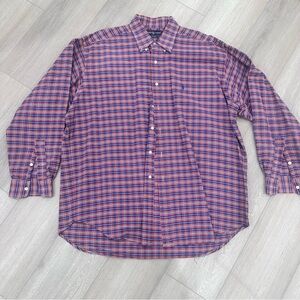 Ralph Lauren BLAKE Shirt button down orange blue plaid XL